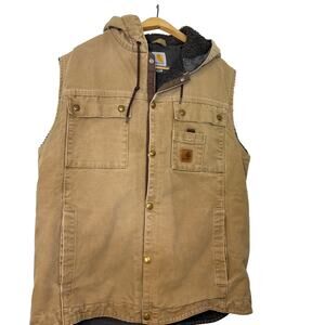 Carhartt Mens Sandstone sherpa lined hooded vest. 100114. Discontinued. Size L